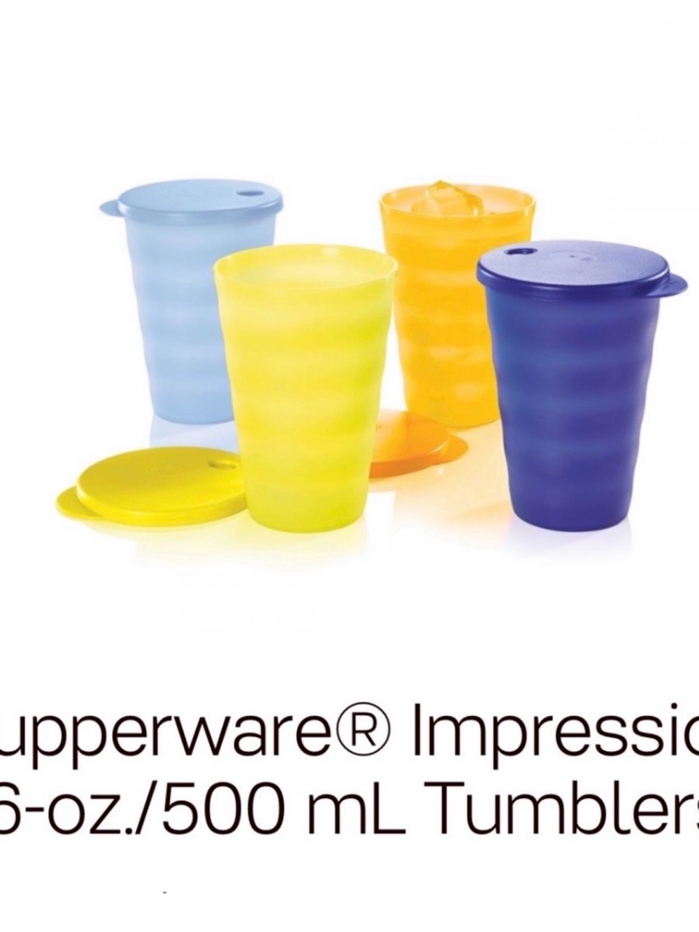 Tupperware Bright Multi-Color Impressions Tumblers - Yellow, Blue, Purple